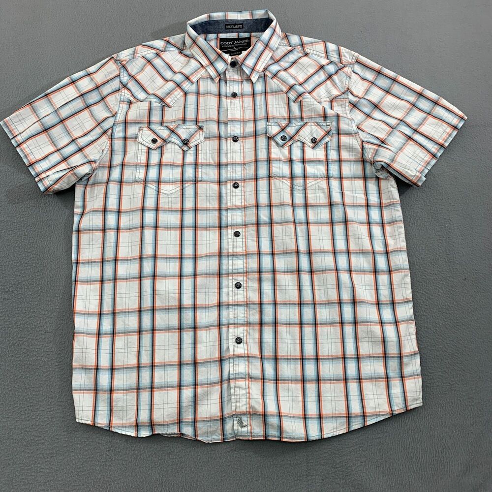 Cody James Pearl Snap Mens XL Plaid Regular Fit Sawthooth Short Sleeve Cotton